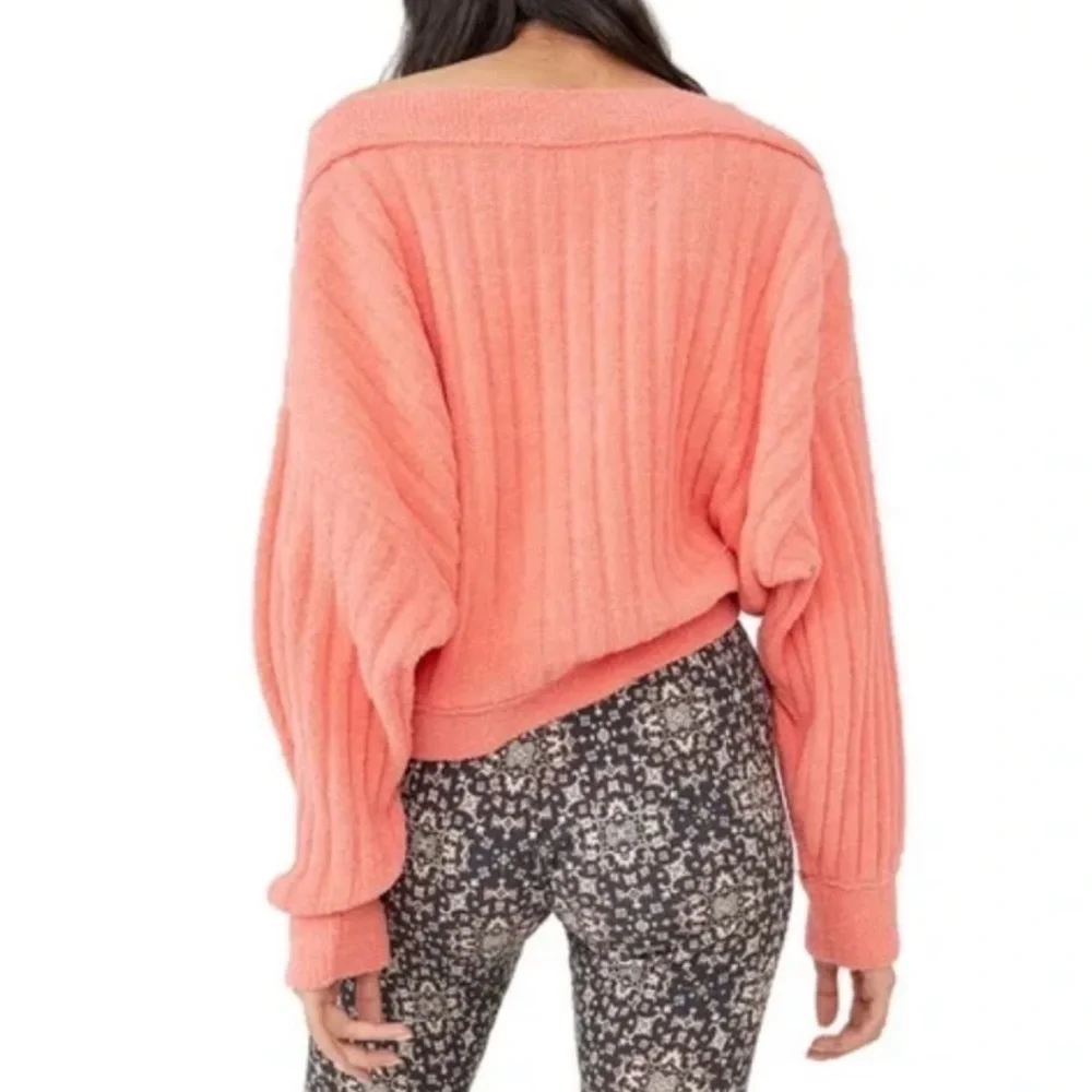 FREE PEOPLE Cabin Fever Pullover Top Sweater In Coral Size Large